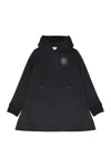 Moncler Hooded Crystal Logo Dress In Black