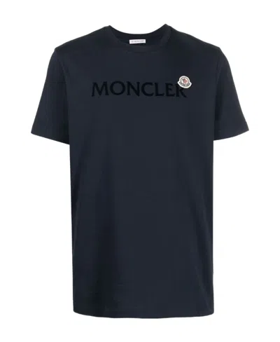 Moncler Slim-fit Logo-flocked Cotton-jersey T-shirt In Blue
