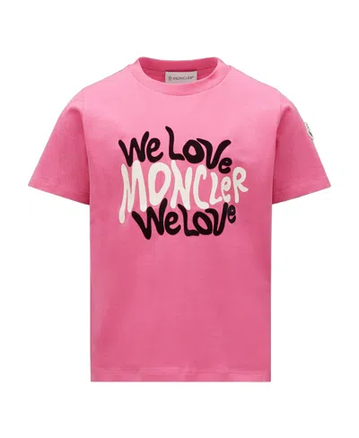 Moncler Logo-print Cotton T-shirt In Pink