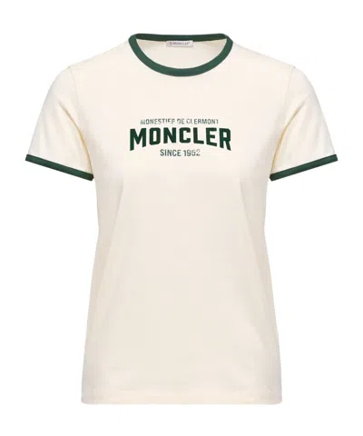 Moncler Logo Print Cotton T-shirt In Neutral
