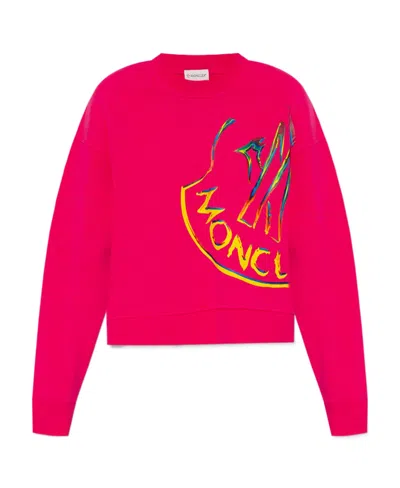 Moncler Logo-print Crew-neck Sweatshirt In Red