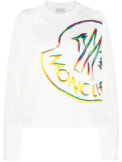 Moncler Logo-print Crew-neck Sweatshirt In White