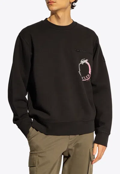 Moncler Logo Print Crewneck Sweatshirt In Black