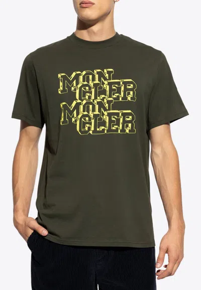 Moncler Logo Print Crewneck T-shirt In Green