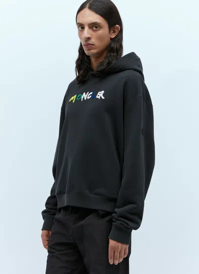 Moncler Logo Print Hooded Sweatshirt In Black