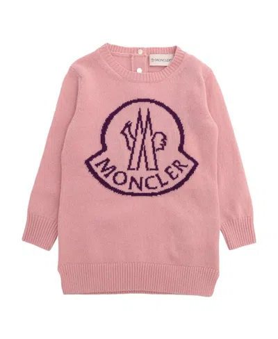 Moncler Logo-print Knitted Sweatshirt Dress In Pink