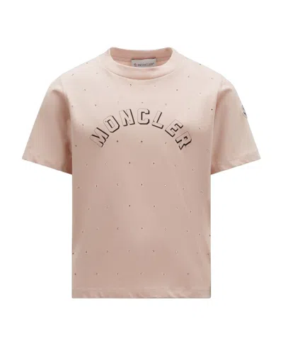 Moncler Logo-print Polka-dot T-shirt In Pink