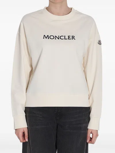 Moncler Off-white Embroidered Logo Sweatshirt In Beige