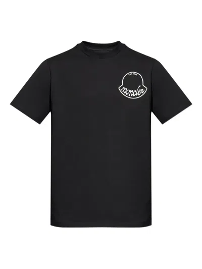 Moncler Logo Print Crewneck T-shirt In Black