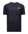 Moncler Blue T-shirt With Repeated Logo Pattern In Blue