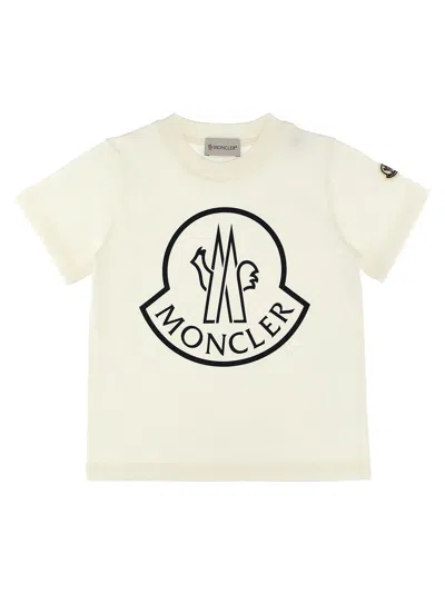 Moncler Kids' Logo Print T-shirt In White/black