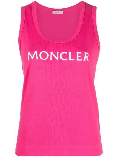 Moncler Logo Cotton Tank Top In Purple