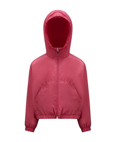 Moncler Logo-print Zip-up Hooded Jacket In Red