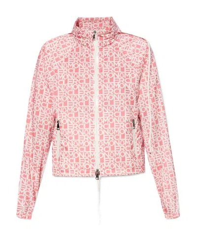 Moncler Logo-print Zip-up Jacket In Pink