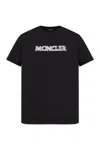 Moncler Black Cotton T-shirt With White Logo Print In Black