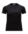 Moncler Women Black T-shirt With Rhinestone Logo In Cotton Woman In Black
