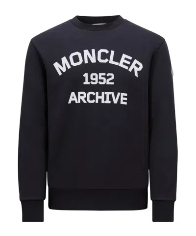 Moncler Logo-printed Round-neck Sweater In Blue