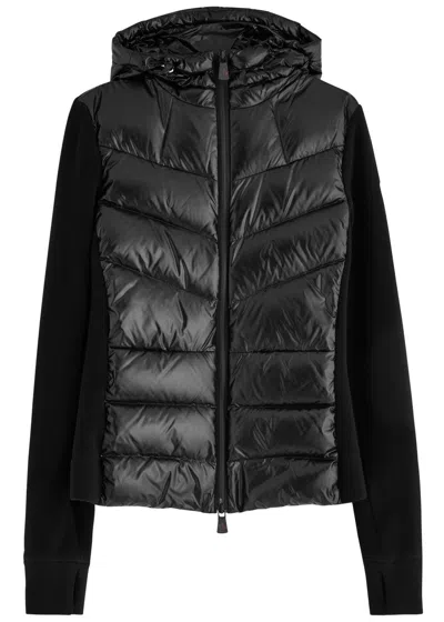 Moncler Logo Quilted Shell And Fleece Cardigan In Black