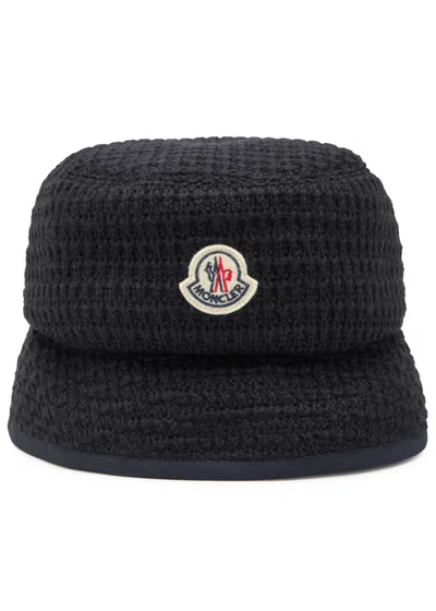 Moncler Logo Reversible Wool-blend Bucket Hat In Blue