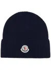 Moncler Logo Ribbed Cotton Beanie In Navy