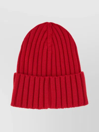 Moncler Logo Ribbed Hat Turn-up Brim In Red