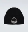 Moncler Black Wool Knit Logo Patch Beanie In Black