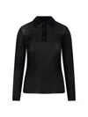 Moncler Sheer Ribbed Cotton Long-sleeve Polo In Black  