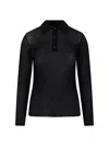 Moncler Sheer Ribbed Cotton Long-sleeve Polo In Black