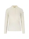 Moncler Sleeved Polo Collar Ribbed Texture Top In Cream