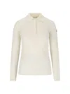 Moncler Sleeved Polo Collar Ribbed Texture Top In White