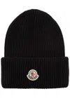 Moncler Logo Ribbed Wool And Cashmere-blend Beanie In Black