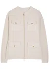 Moncler Logo Ribbed Wool And Shell Cardigan In Neutral