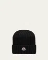Moncler Logo Ribbed Wool Beanie In Black