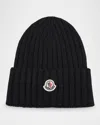 Moncler Logo Ribbed Wool Beanie In Black