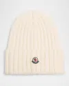 Moncler Logo Ribbed Wool Beanie In White