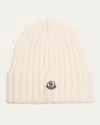 Moncler Logo Ribbed Wool Beanie In White