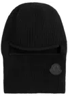 Moncler Logo Ribbed Wool-blend Balaclava In Black