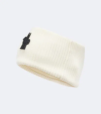 Moncler Logo Ribbed-knit Virgin Wool Headband In White
