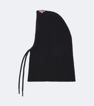 Moncler Logo Ribbed-knit Wool And Cashmere Balaclava In Black