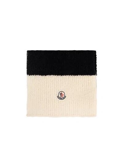 Moncler Striped Logo-patch Scarf In Black