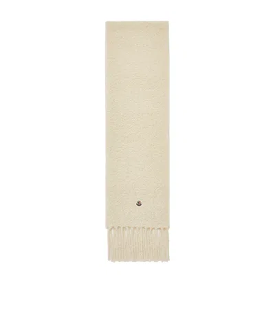 MONCLER MONCLER LOGO PATCH BRUSHED FRINGED SCARF