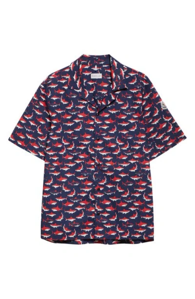 MONCLER MONCLER LOGO SHARK COTTON CAMP SHIRT