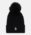 Moncler Logo Shearling-trimmed Virgin Wool Beanie In Black