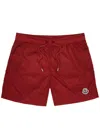 Moncler Logo Patch Nylon Swim Shorts In Red