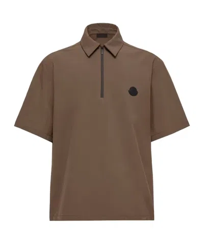 Moncler Logo Short Sleeve Half-zip Shirt In Black
