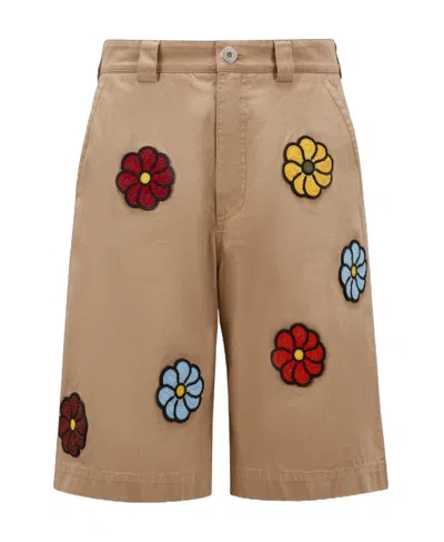 Moncler 1  Jw Anderson Floral Cotton Shorts In Brown