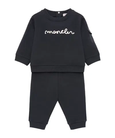 Moncler Logo Stretch Cotton Set In Black