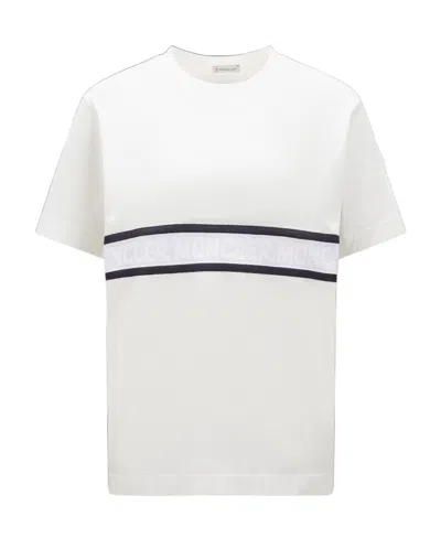 Moncler Logo-stripe Cotton T-shirt In White