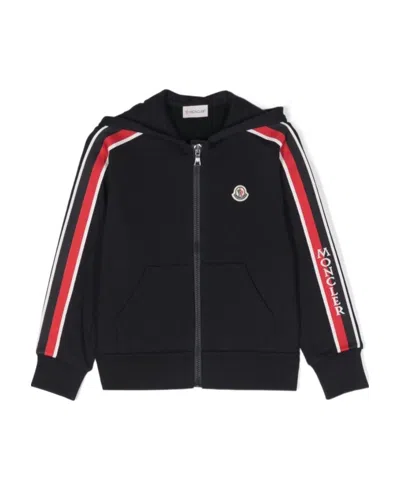 Moncler Logo-stripe Cotton Zip-up Hoodie In Black