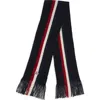 Moncler Logo Patch Stripe Virgin Wool Fringe Scarf In Blue